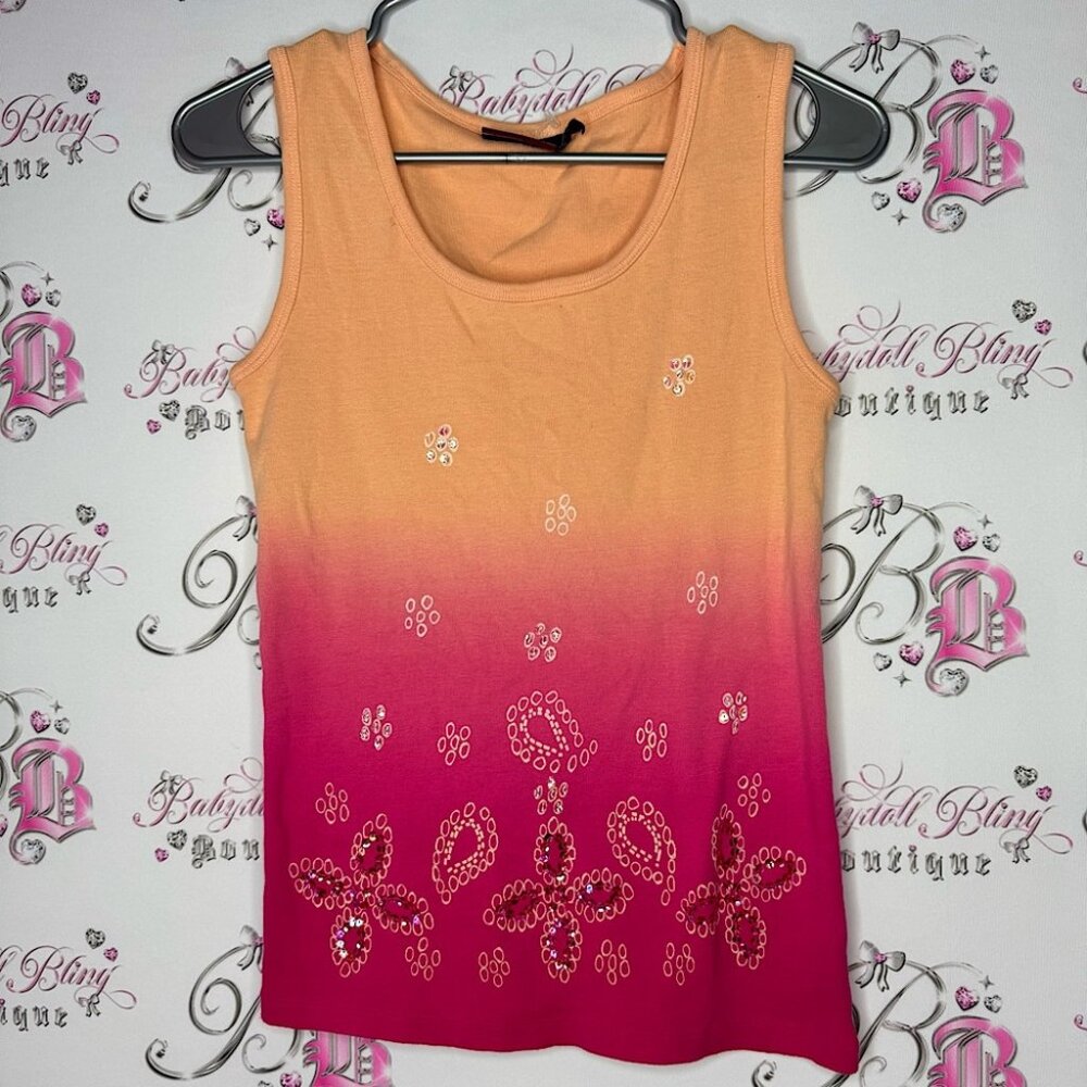 Denver Hayes Tank Top Paisley Ombr Sequins Sparkly Flowers Embroidered Sunset